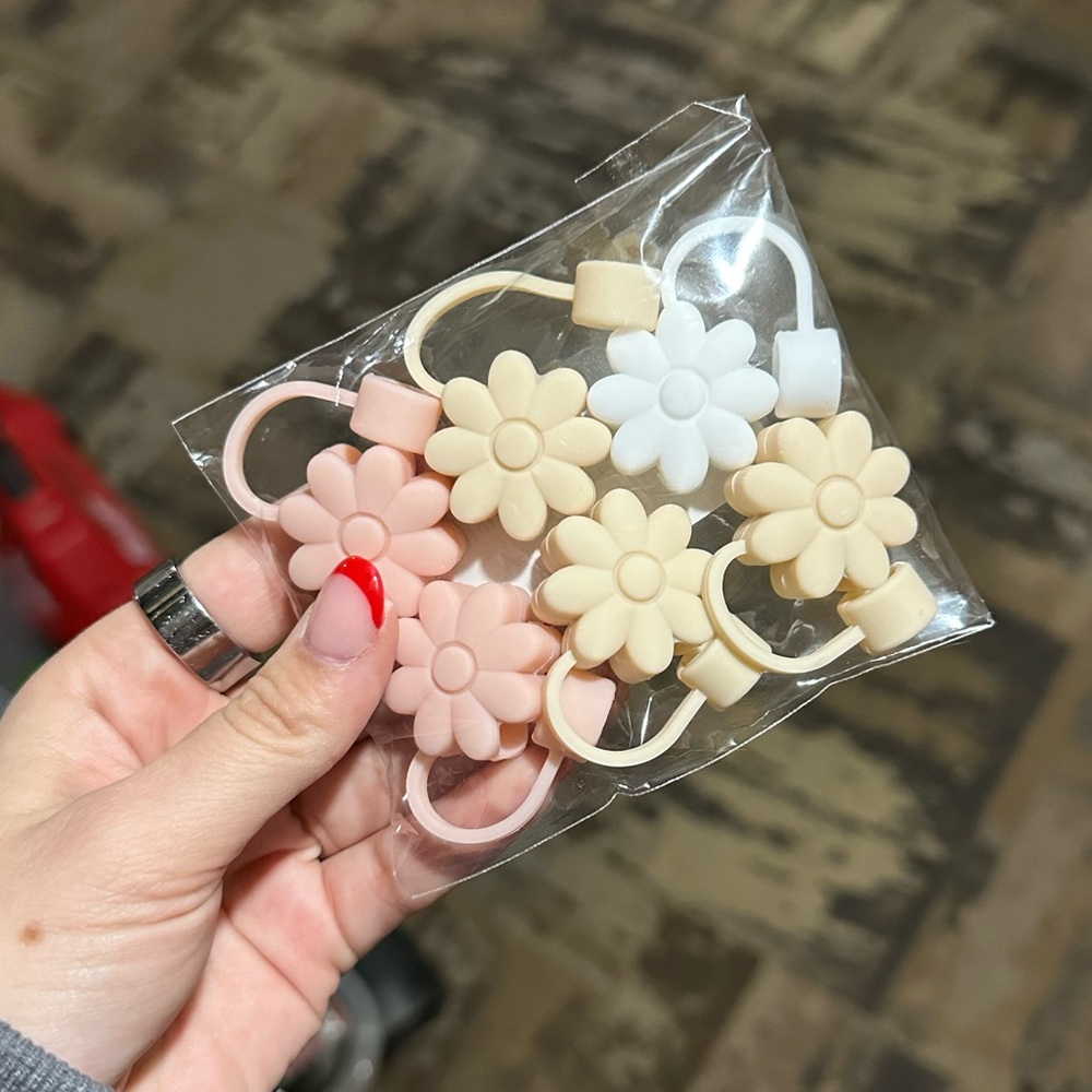6 pack silicone flower straw covers